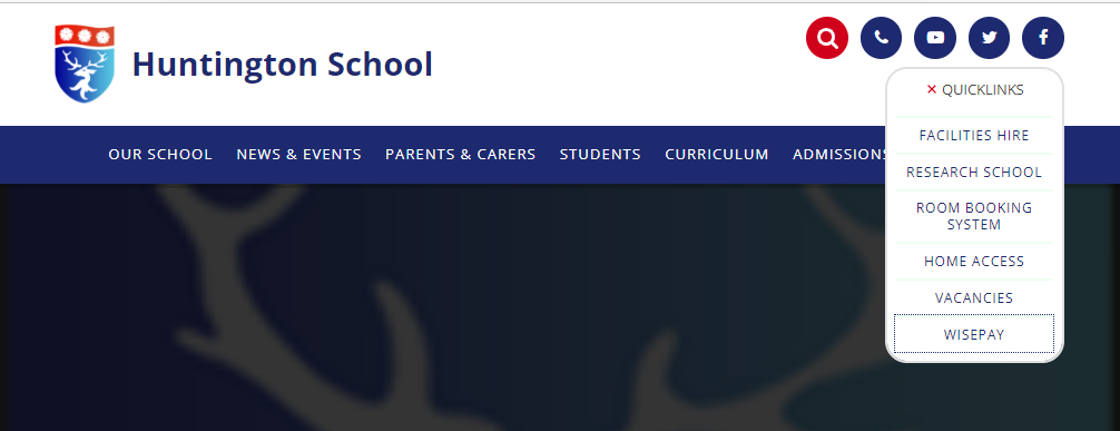 Image of the menu bar showing Wisepay access